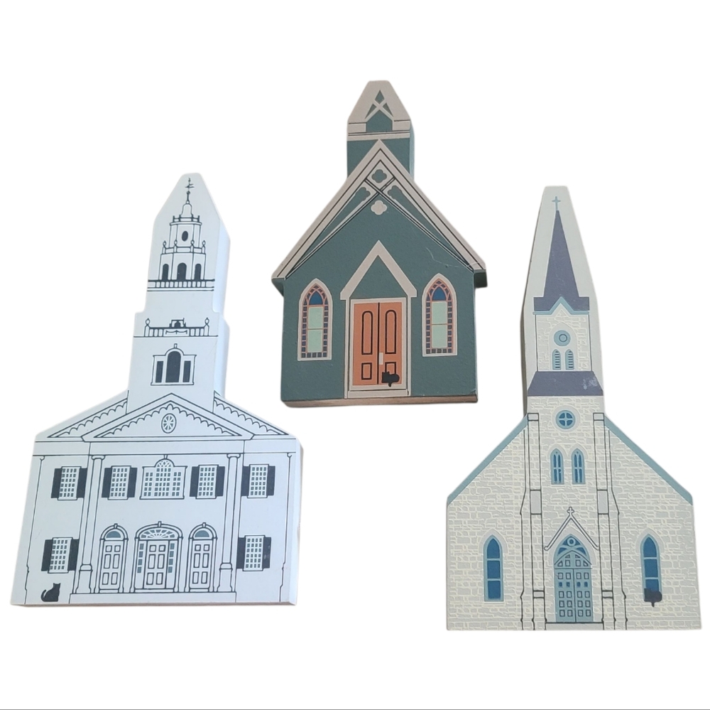 Cat's Meow Decorative Wooden Church Set Of 3